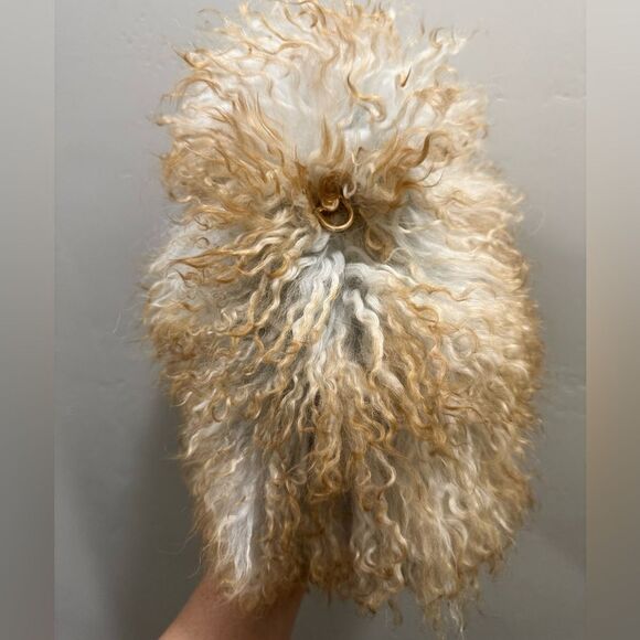 2 Tone Real Mongolian Lamb Fur Handmade Shoulder Bag, Real Shearling Crossbody - Picture 13 of 16